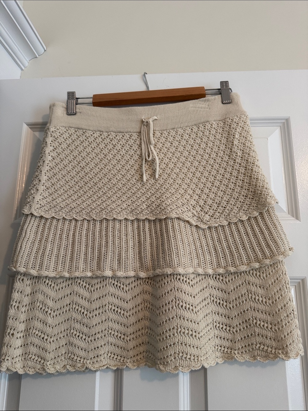 Athleta Tiered Crochet Knit Skirt in Cream